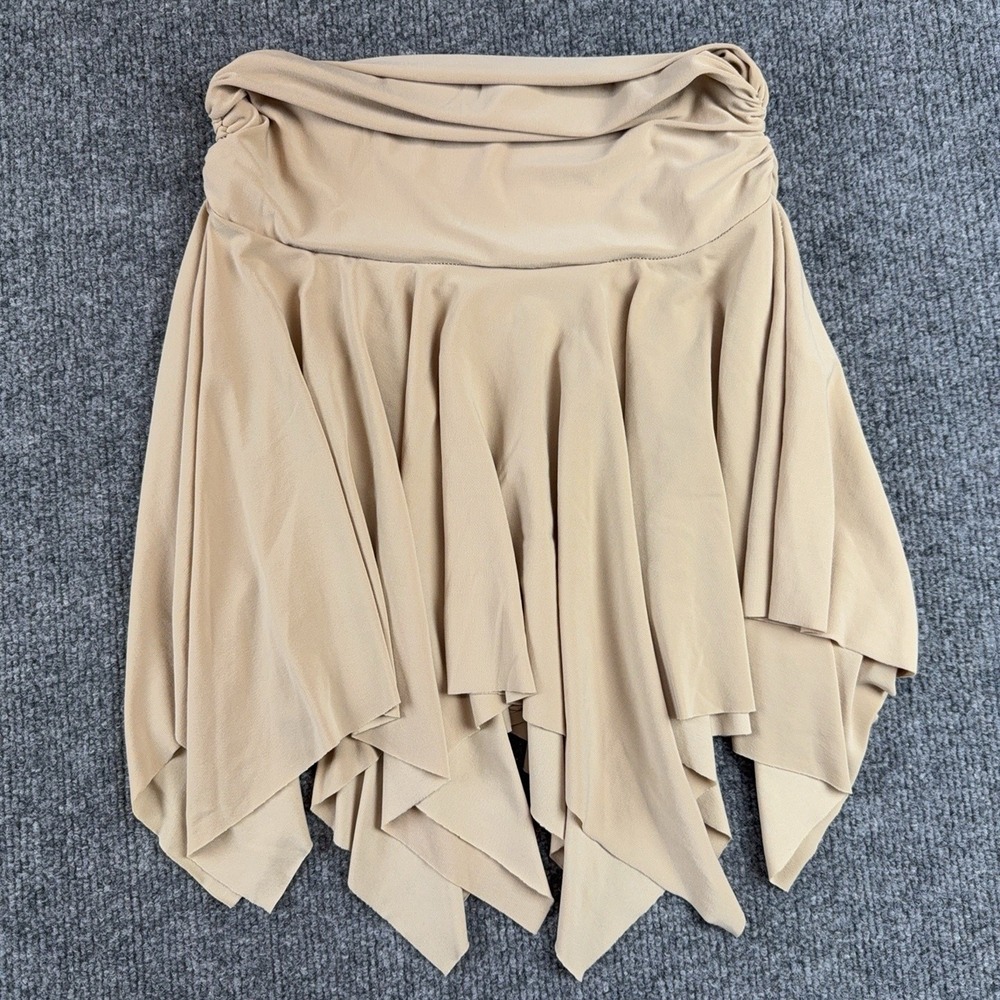 Cressong Skirt Womens Small Beige Asymmetrical Layered Handkerchief Hem Stretch